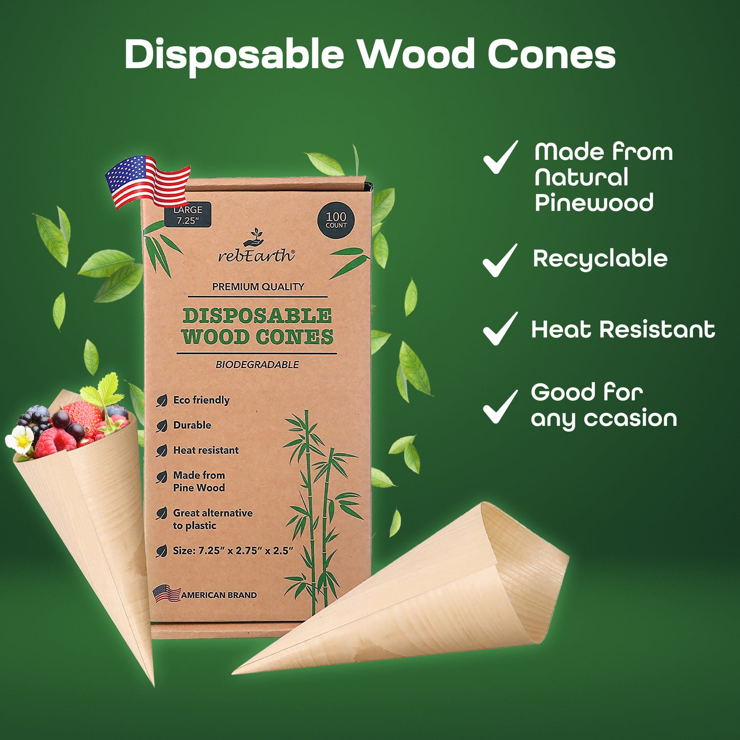 100 Pack Disposable Wood Cones