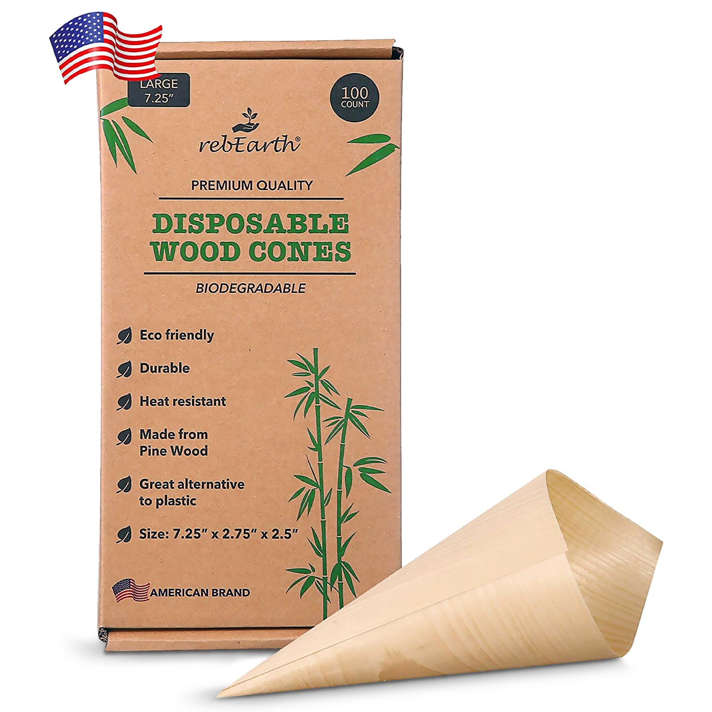 100 Pack Disposable Wood Cones