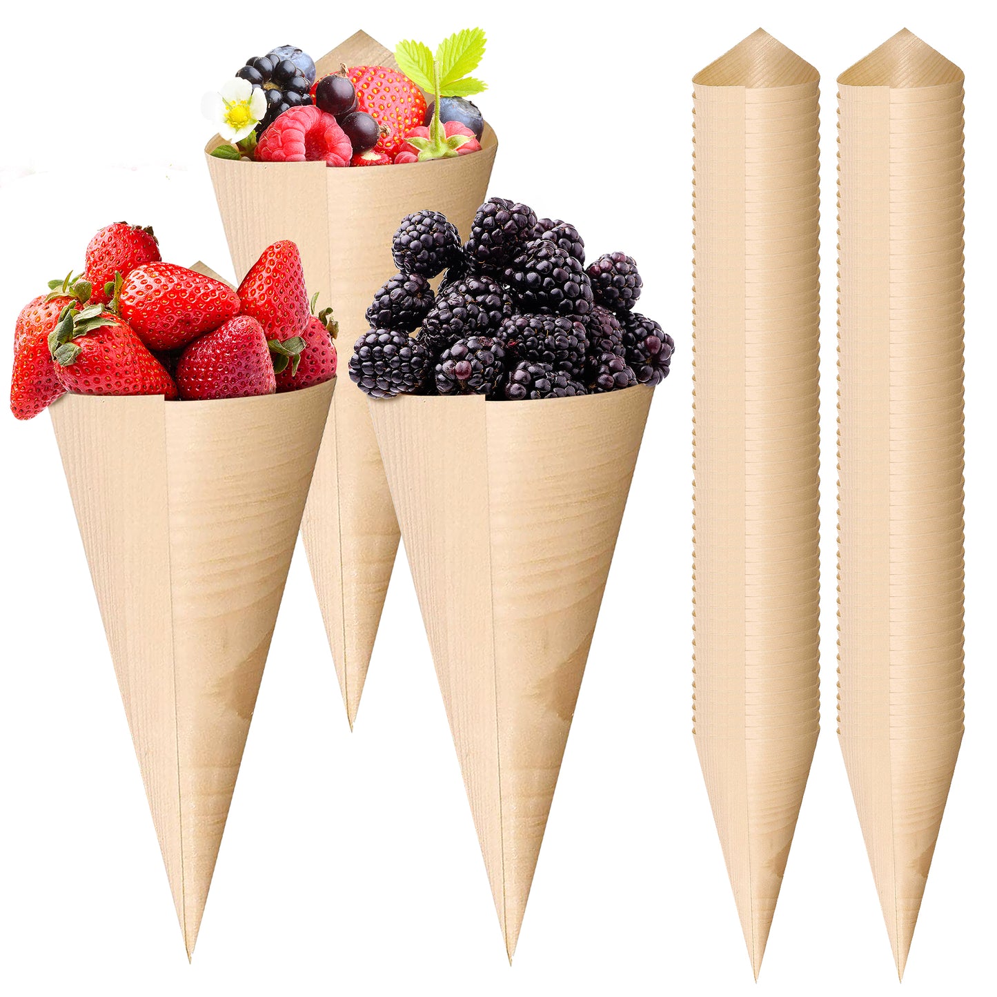 100 Pack Disposable Wood Cones